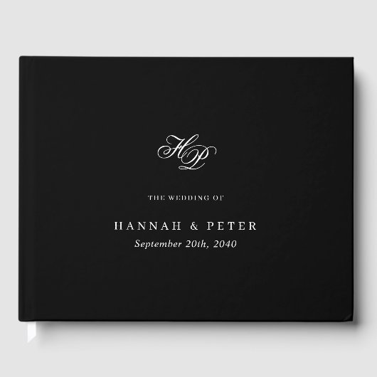 Livre D'or Élégant Script Monogramme minimal noir Mariage chi (Recto)