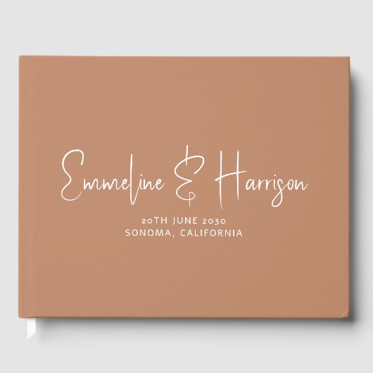Livre D'or Élégant script Serif Custom Caramel Mariage invité (Recto)