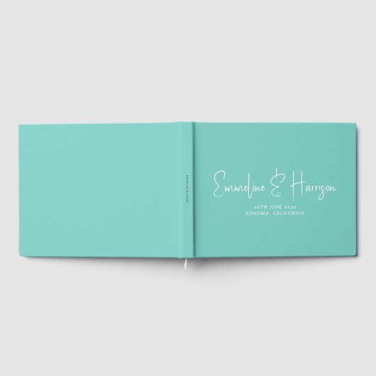 Livre D'or Élégant script Serif Custom Light Mariage Turquois (Complet)