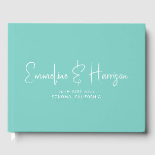 Livre D'or Élégant script Serif Custom Light Mariage Turquois