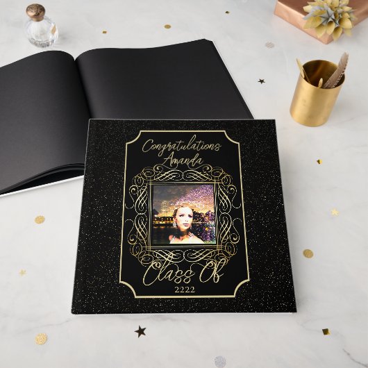 Livre D'or Elegant Scroll + Points Dorés Félicitations Promot (Recto ouvert)