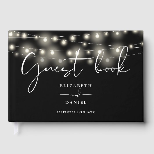 Livre D'or Elegant String Lights Black And White Wedding (Recto)
