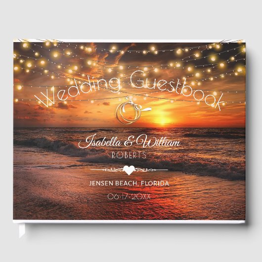 Livre D'or Elégant Sunset Beach String Lights Mariage été (Recto)