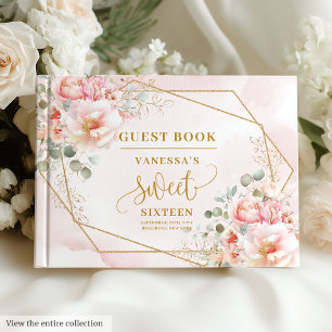 Livre D'or Élégant Sweet sixteen Floral Rose Sage Or