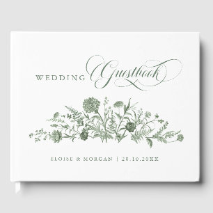 Livre D'or Élégant Vert Sauge Mariage Floral Classique Vintag
