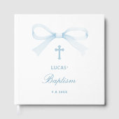 Livre D'or Elegant Watercolor Blue Bow Baptism (Recto)