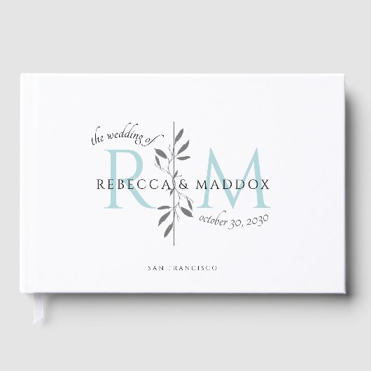 Livre D'or Elegant Wedding Aqua Botanical Monogram (Recto)