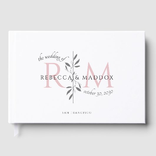 Livre D'or Elegant Wedding Blush Pink Botanical Monogram (Recto)