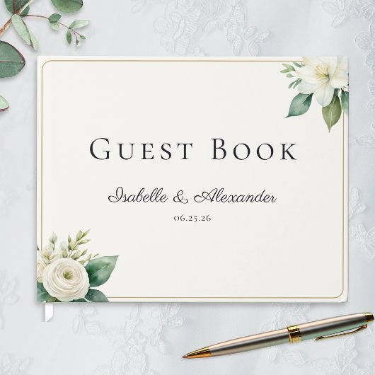 Livre D'or Elegant White Floral and Greenery Custom Wedding