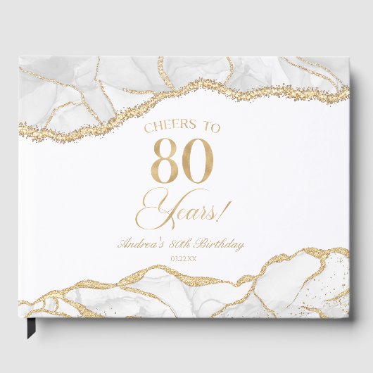 Livre D'or Elegant White Gold Agate 80th Birthday Party (Recto)