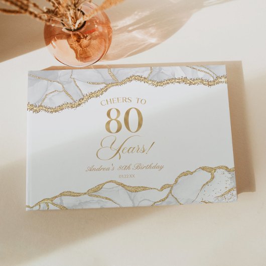 Livre D'or Elegant White Gold Agate 80th Birthday Party