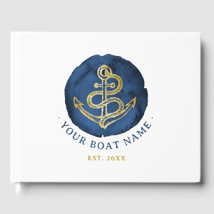 Livre D'or Elégante Ancre aquarelle Nom nautique Marine Bleu