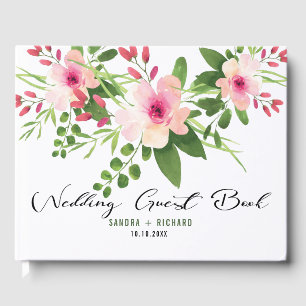 Livre D'or Elégante aquarelle rose Floral Mariage Photo
