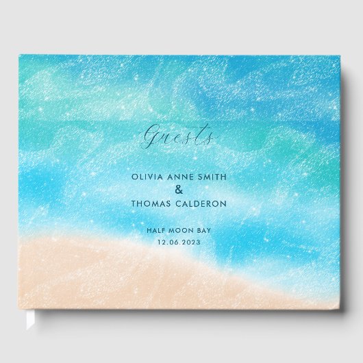 Livre D'or Elégante aquarelle Sandy Ocean Beach Mariage (Recto)