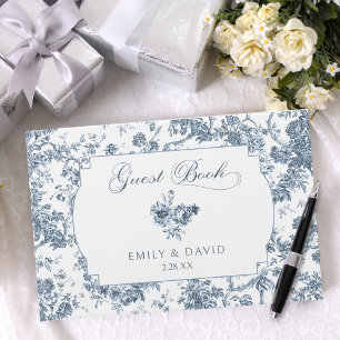 Livre D'or Élégante toile Florale Bleue Française Gravée