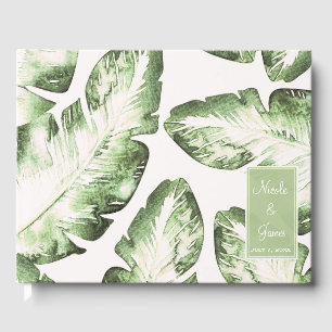 Livre D'or Elégante White Green Tropical Beach Feuille Mariag