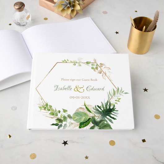 Livre D'or Élégantes feuilles tropicales vertes de Monstera à (Recto ouvert)