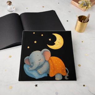 Livre D'or Éléphant Bébé Endormi Sous la Lune – Rêve Mignon