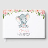 Livre D'or Eléphant, Fleurs d'aquarelle rose, Baby shower (Recto)