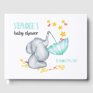 Livre D'or Eléphant Lune et Stars Baby shower aquarelle
