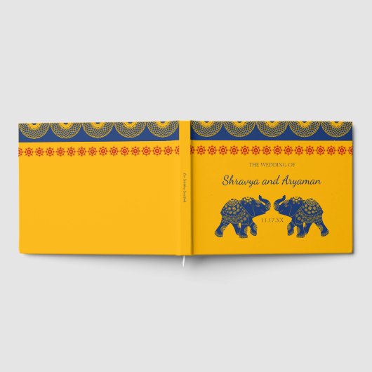 Livre D'or Eléphants à thème indiens en Mariage bleu royal (Complet)