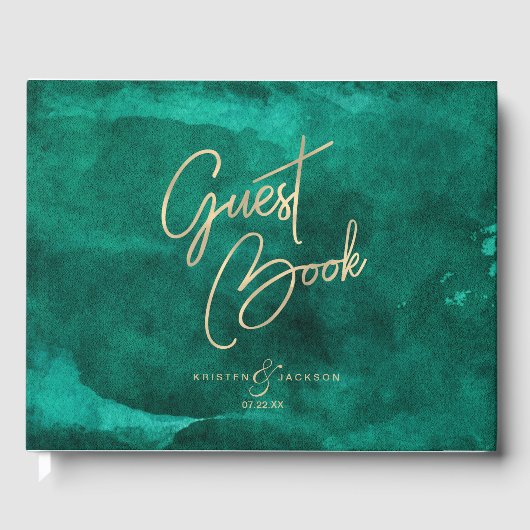 Livre D'or Emerald Green Aquarelle & Mariage Or Monogramme (Recto)