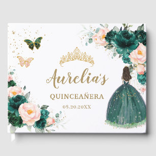 Livre D'or Emerald Green Blush Floral Princess Quinceañera