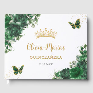 Livre D'or Emerald Green Butterflies Gold Quinceanera