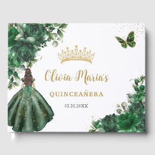 Livre D'or Emerald Green Floral Princess Gold Quinceanera