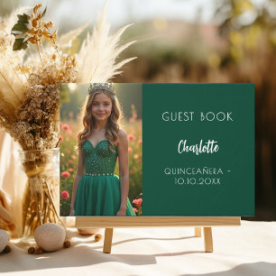 Livre D'or Emerald green photo Quinceanera Guest Book