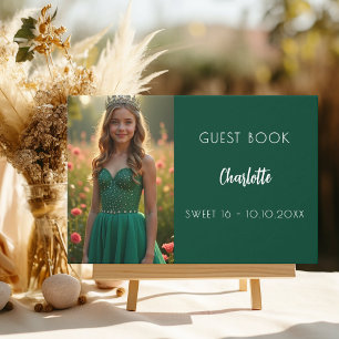 Livre D'or Emerald green photo Sweet 16 Guest Book