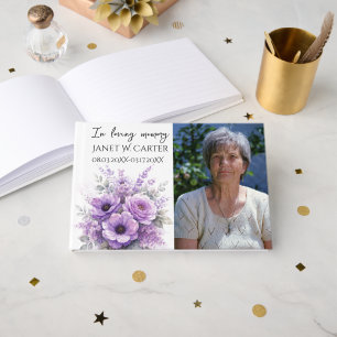 Livre D'or En Mémoire Aimante Fleur de Lilas Violet Funéraill