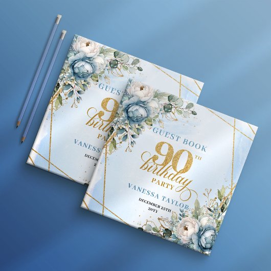 Livre D'or Enchanting Light Blue Gold 90th Birthday Book