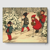 Livre D'or Enfants vintage skiant à travers une forêt enneigé (Verso)
