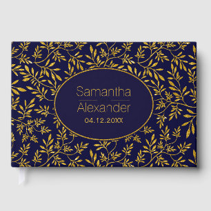 Livre d'or et bleu marine du mariage feuille