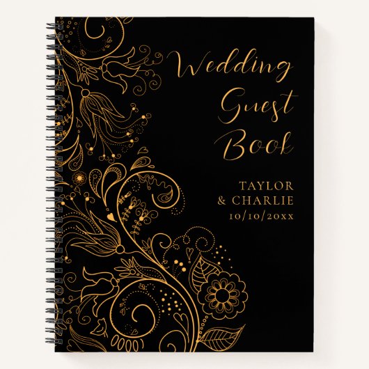 Livre d'or et de noir Elegant Floral Mariage (Devant)