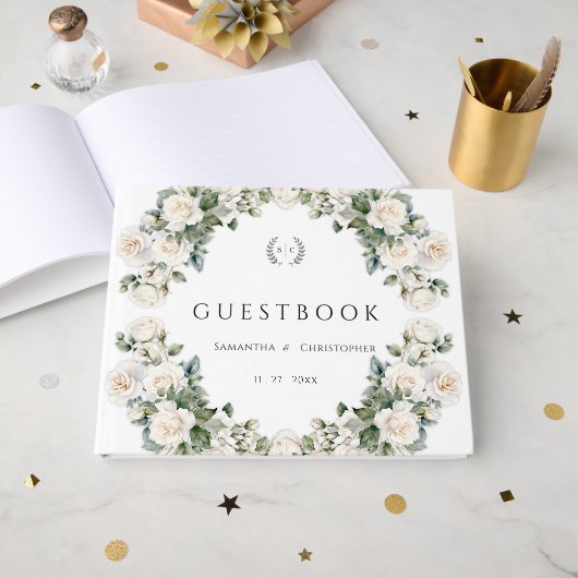 Livre D'or Eternel Rose Élégant Vert Floral Mariage (Recto ouvert)