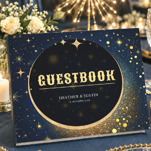 Livre D'or Étoiles bleues de minuit Lune céleste mariage Halo