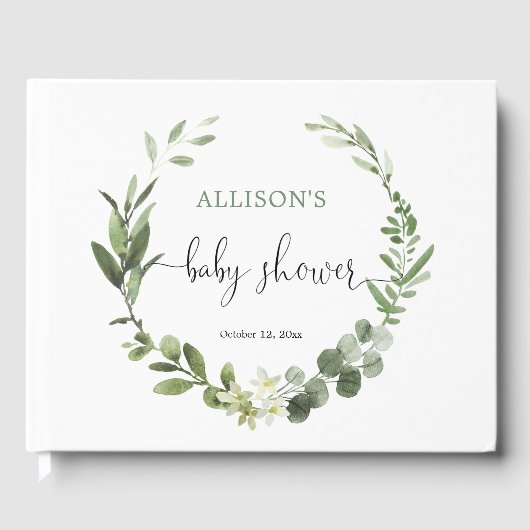 Livre D'or Eucalyptus couronne baby shower neutre (Recto)