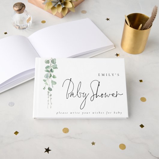 Livre D'or Eucalyptus moderne veut Baby shower (Recto ouvert)