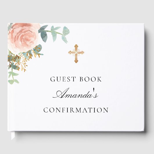Livre D'or Eucalyptus rose floral fille Confirmation (Recto)