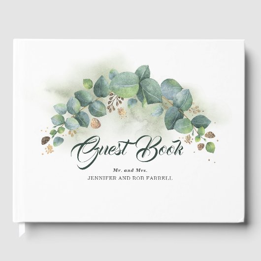 Livre D'or Eucalyptus Verdure et Feuilles d'or Élégant (Recto)