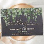 Livre D'or Eucalyptus Vert Mariage rustique<br><div class="desc">Les clients Invitations de laisser leurs voeux aux jeunes mariés dans ce livre d'hôtes mariage à la fois moderne et rustique. Ce livre d'hôtes mariage verdoyant présente d'élégants feuilles botaniques sur ardoise en damier rustique, un élégant script délicat, ainsi que des noms et des dates personnalisés des mariés et des...</div>