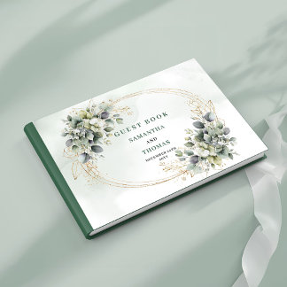 Livre d'or Eucalyptus Vert Or Aquarelle