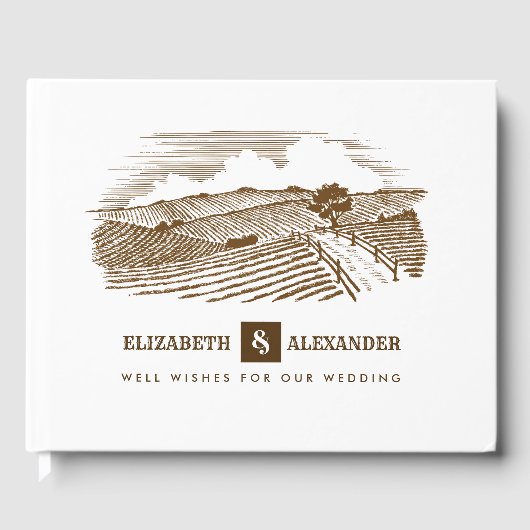 Livre D'or Farm Drawing Rustic Mariage Livres d'hôtes (Recto)
