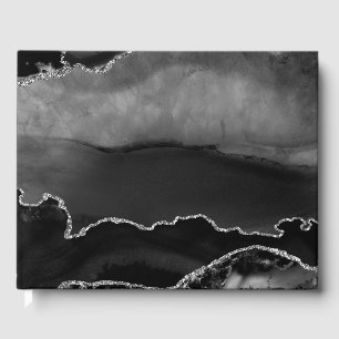 Livre D'or Faux Black Marbré Agate Elégante Parties scintilla