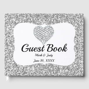 Livre D'or Faux Parties scintillant Argent Mariage de coeur D