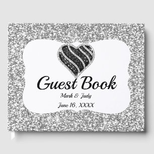 Livre D'or Faux Silver Parties scintillant Black Heart Mariag