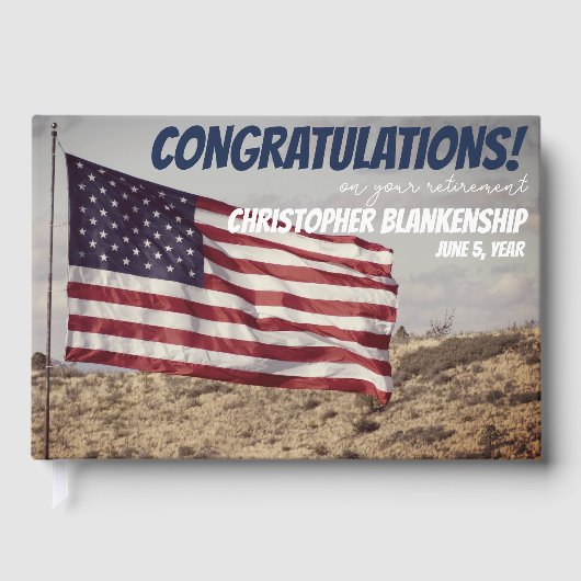 Livre D'or Félicitations à la retraite drapeau rustique améri (Recto)