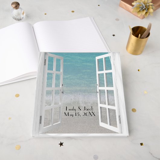 Livre D'or Fenêtre de plage avec ressac océanique  (Recto ouvert)